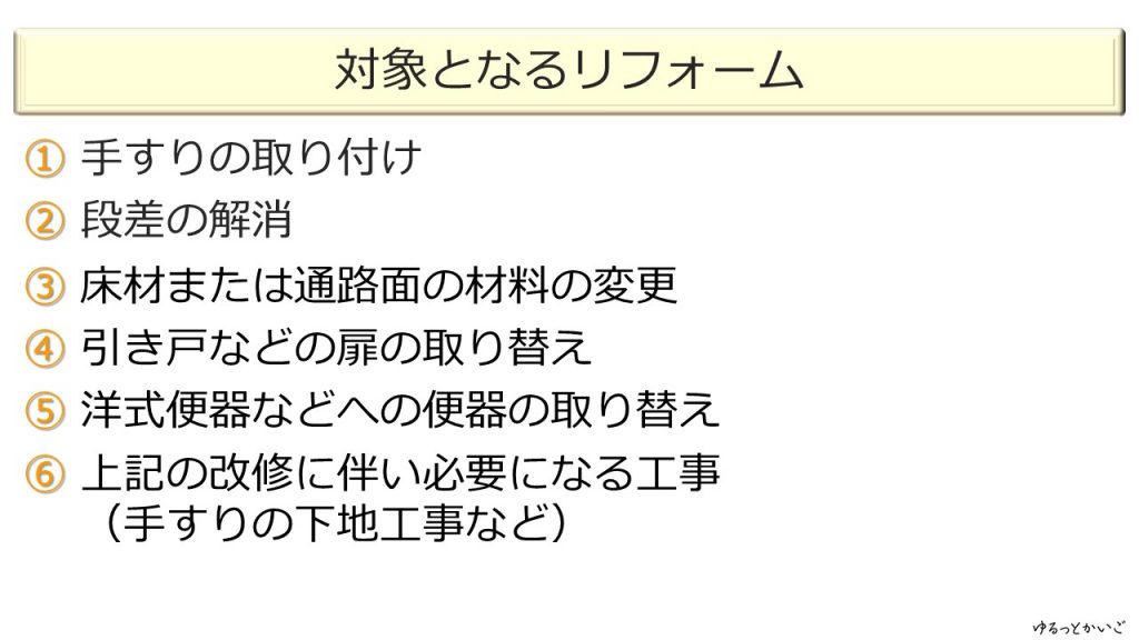 介護保険で対象となるも６つのリフォームの画像